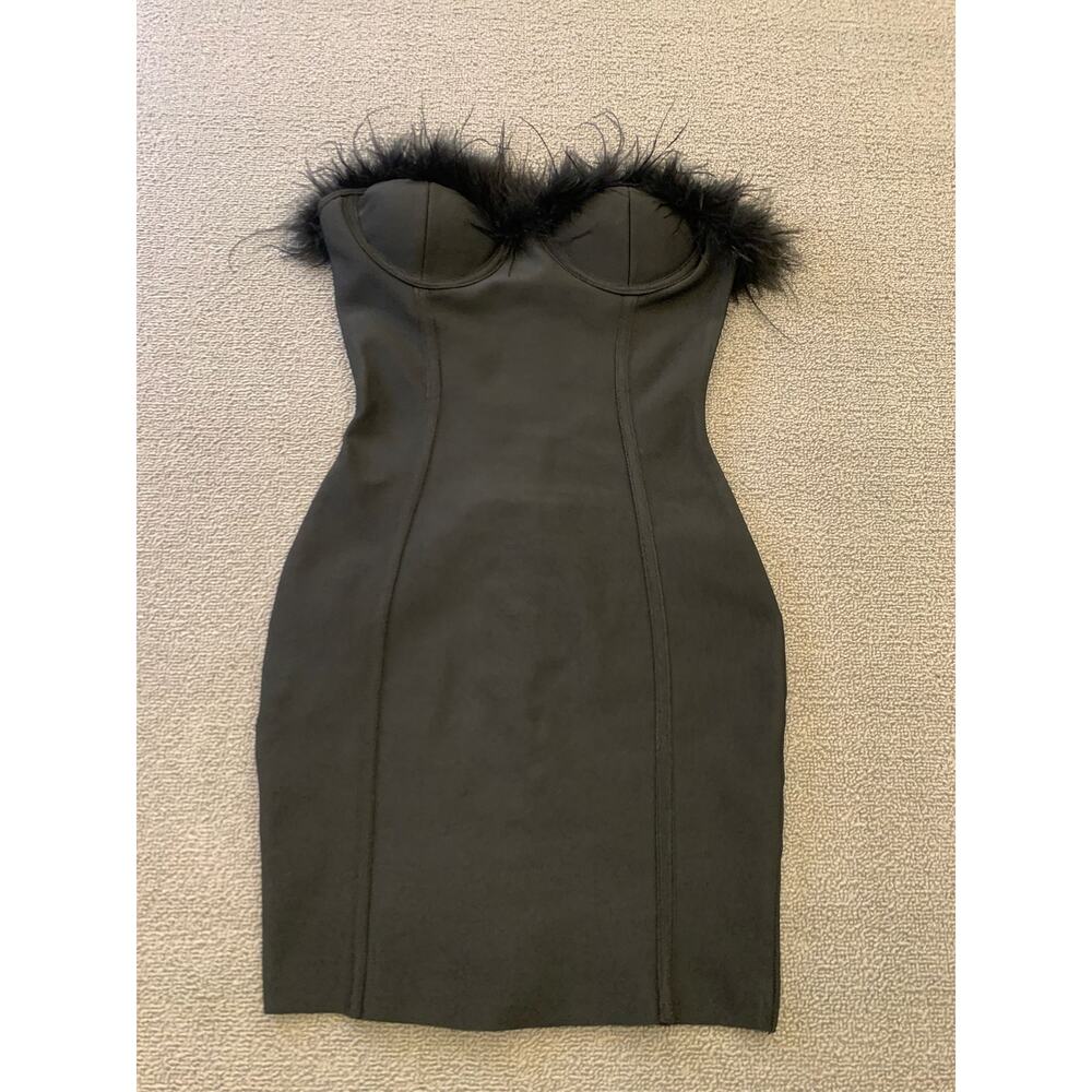 Superdown Women‎ XXS Black Feather Trim Mini Dress
